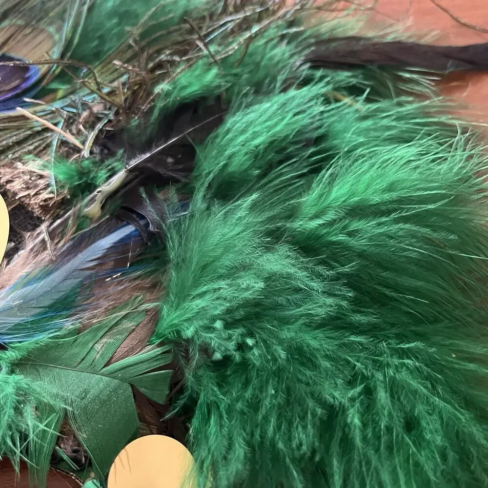 Vintage Gypsy Renaissance Handcrafted Peacock Feather Mask Alexis Green/Blue